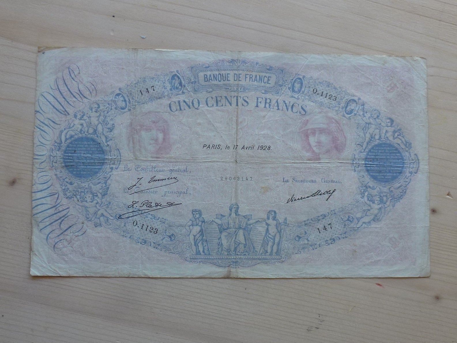 Banconote: Frankreich ++ 500 Francs 1928 – Usato da Walkringen venduto da Casablanca777