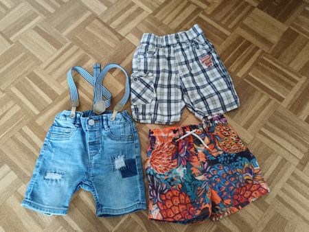 Kinder 3x Kurze Hosen Gr 80 Shorts jeans/kariert/bunt