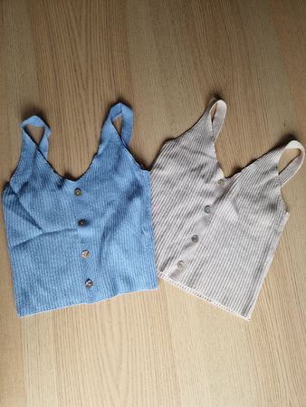 2 Damen Tops Strick hellblau beige Grösse S