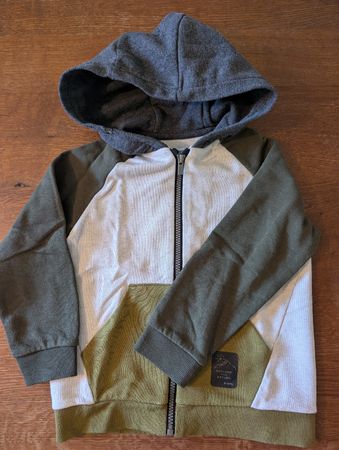 Kinder Kapuzenpullover Khaki Weiss Grösse 110 (5 Jahre)