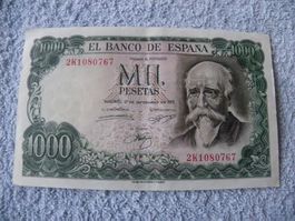 1000 Peseten Spanien Banknote 1971, sehr gut erhalten!