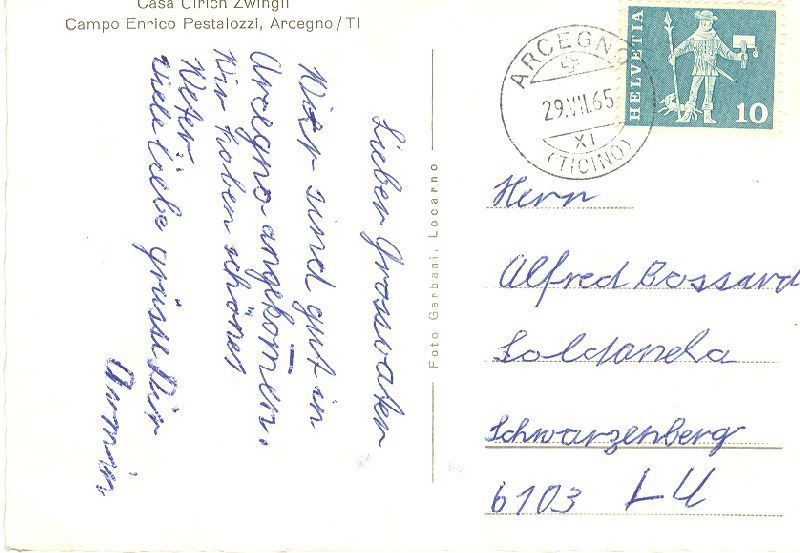 Cartoline postali: Arcegno - Casa Ulrich Zwingli + 1965 – Usato da Emmenbrücke venduto da teestube 1
