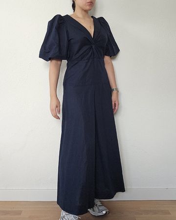 Maxikleid 100% Leinen dunkelblau, Leinenkleid, Grösse M, neu
