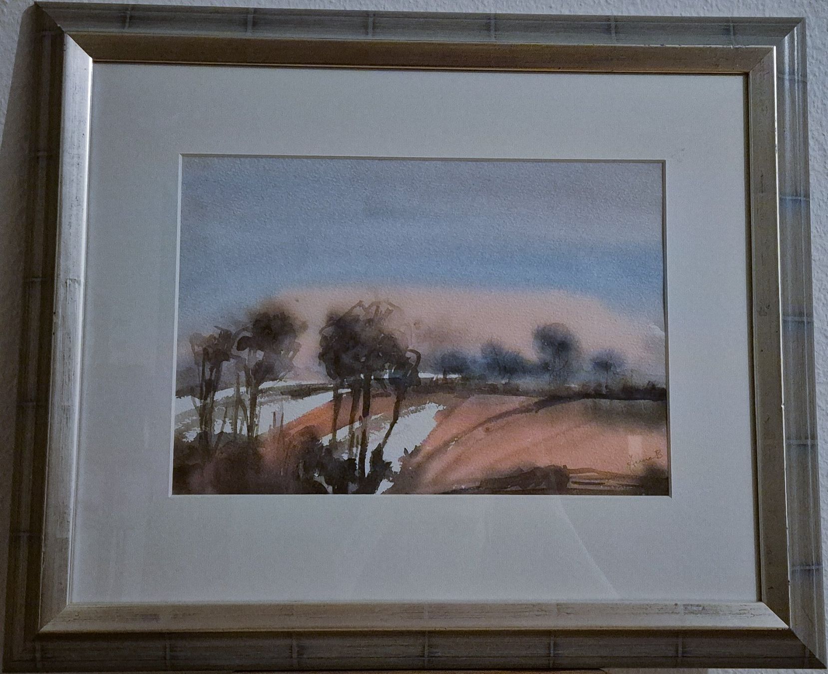 Gemälde: "Rosa Acker" - Aquarell-Bild mit Rahmen, 58x49 cm – Neu (gemäss Beschreibung) aus Zürich von Libsy12