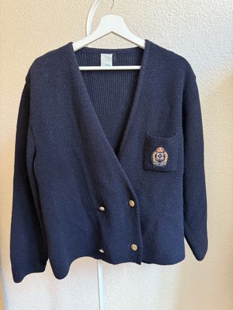 Cardigan vintage bleu marine pure laine Saint James, 40/L