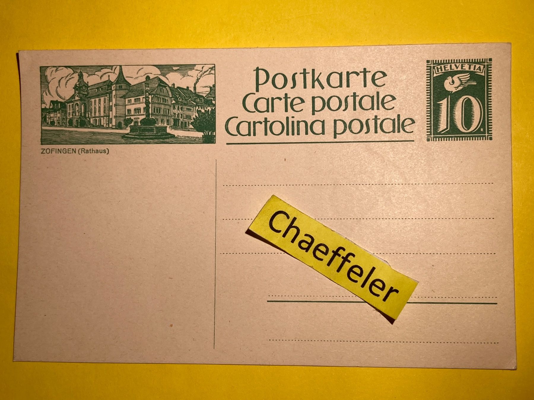Ansichtskarten: Zofingen (Rathaus) – Gebraucht aus Zürich von Chaeffeler