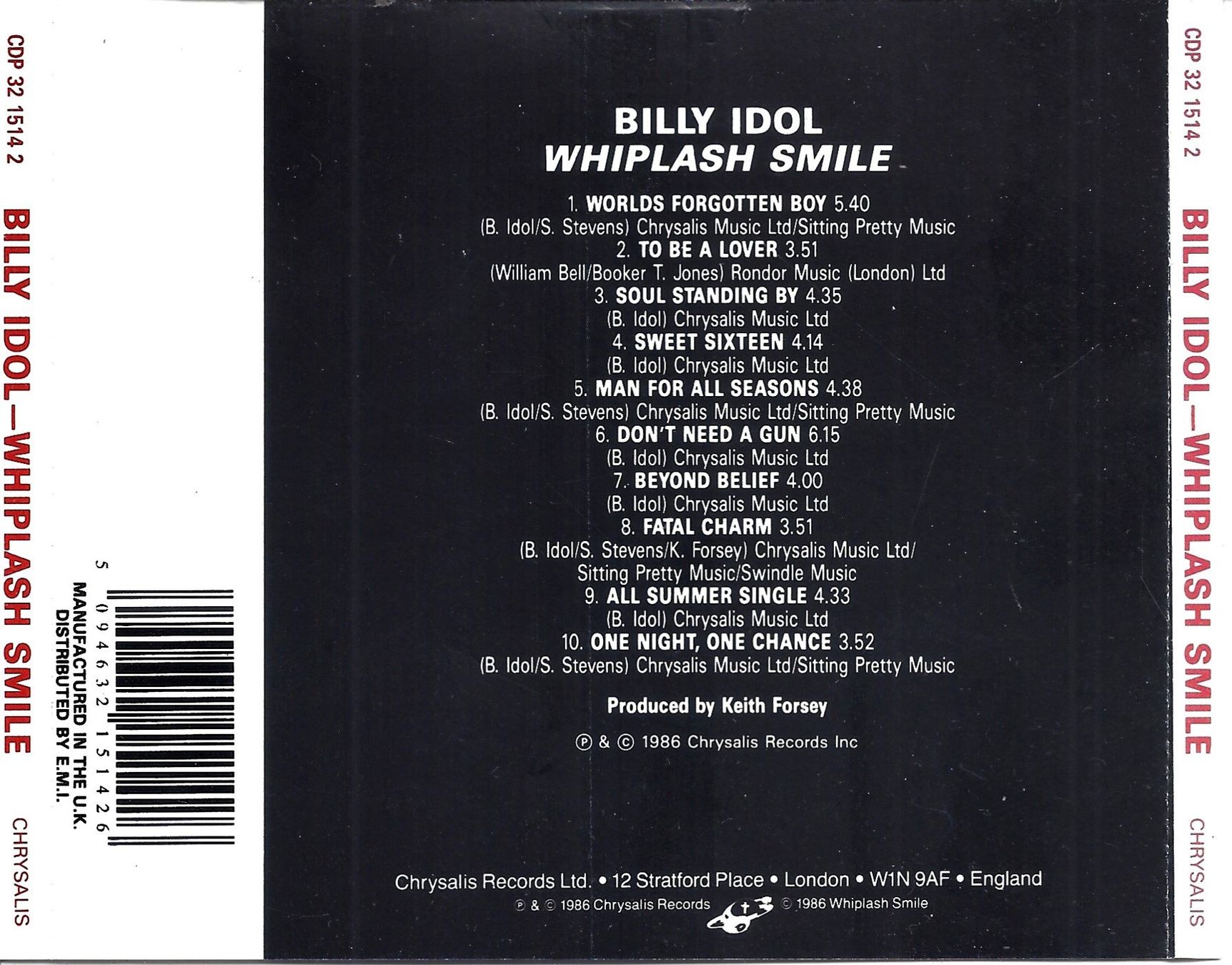 CD: Billy Idol WHIPLASH SMILE Marcus Miller Steve Stevens CD – Usato da Kandergrund venduto da Sososo 1