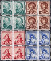 1940, J93-J96 Viererblöcke Pro Juventute postfrisch **.