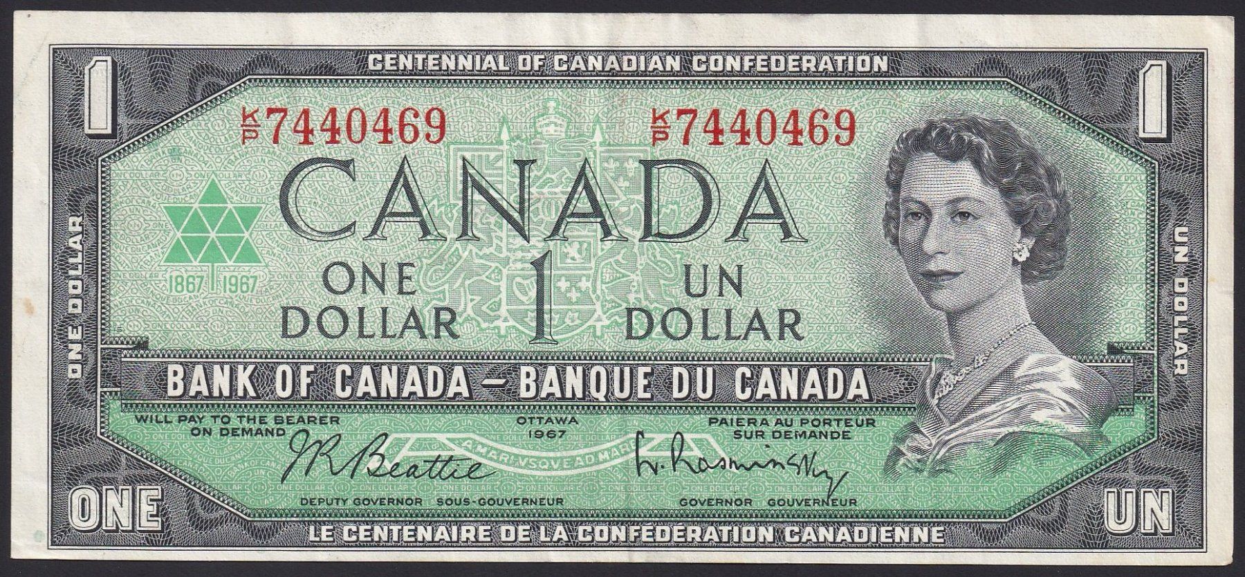 Banconote: Canada 1 Dollar 1967 Commemorative – Usato da Brugg AG venduto da banknoten_muesli