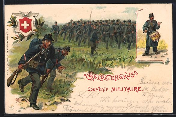 Foto, Lettere & Cartoline: Litho Soldatengruss, Schweizer Infanteri – Usato da Berlin venduto da bartko-reher