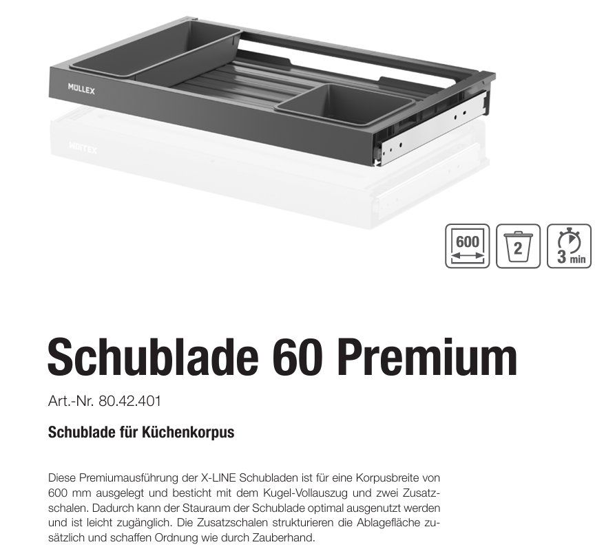 Müllex Cestini per rifiuti: 076 Müllex Abfallsystem Schublade 60 Premium – Nuovo e nell'imballaggio originale da Derendingen venduto da Meisterstuecke 1
