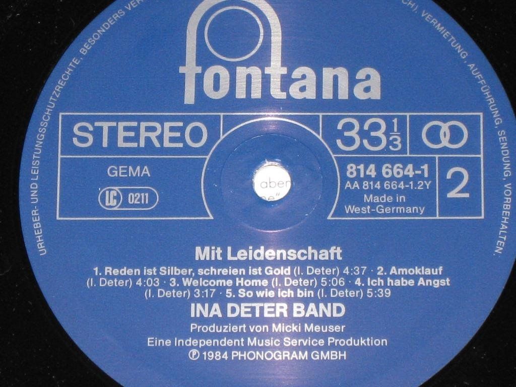 Schallplatten: LP - INA DETER BAND - MIT LEIDENSCHAFT – Gebraucht aus Steckborn von Quo7 2