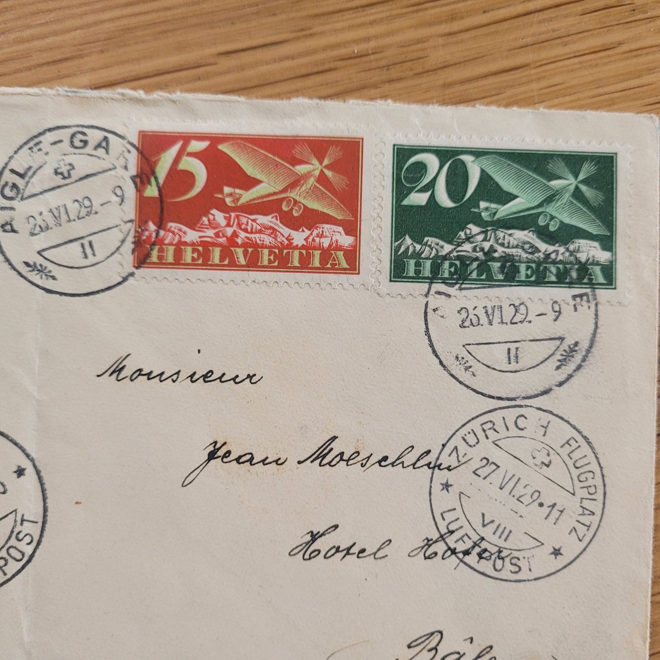 Alle Briefmarken: Luftpost Aigle-Gare Bern Basel 1929 – Gebraucht aus Biel/Bienne von Destockweb 1