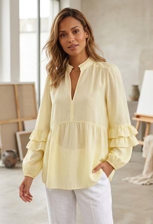 Marc Aurel – Light Yellow Ruffle Sleeve Blouse XS