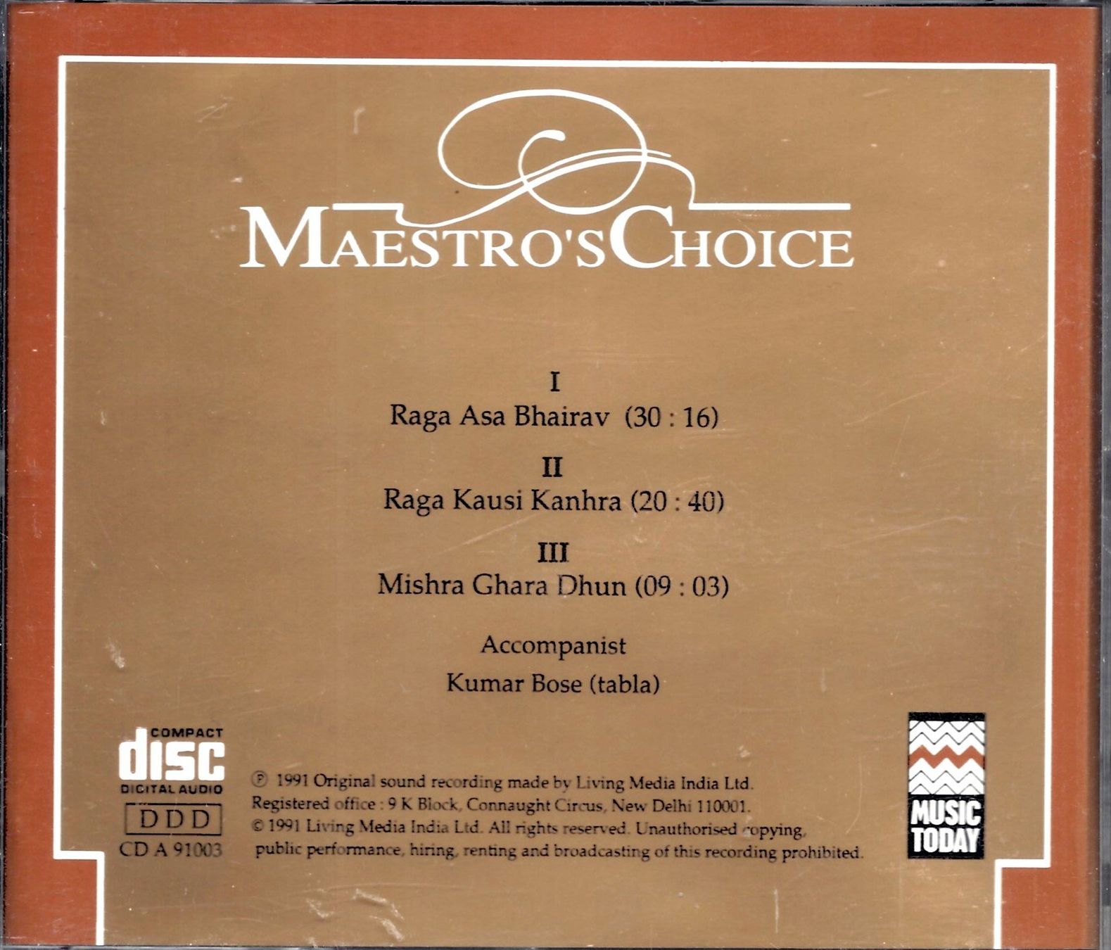 CDs: Ravi Shankar MAESTRO'S CHOICE Indian Classical Hindustani CD – D'occasion à Kandergrund par Sososo 1