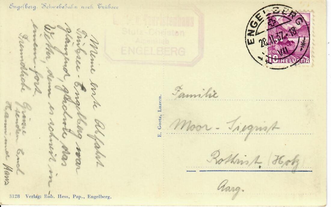 Cartes postales: Engelberg Schwebebahn 1937 – D'occasion à Hochdorf par Ziegel-16 1