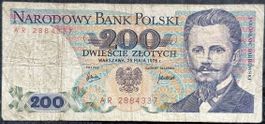 200 Zloty Polen Banknote Jaroslaw Dabrowski, 1976