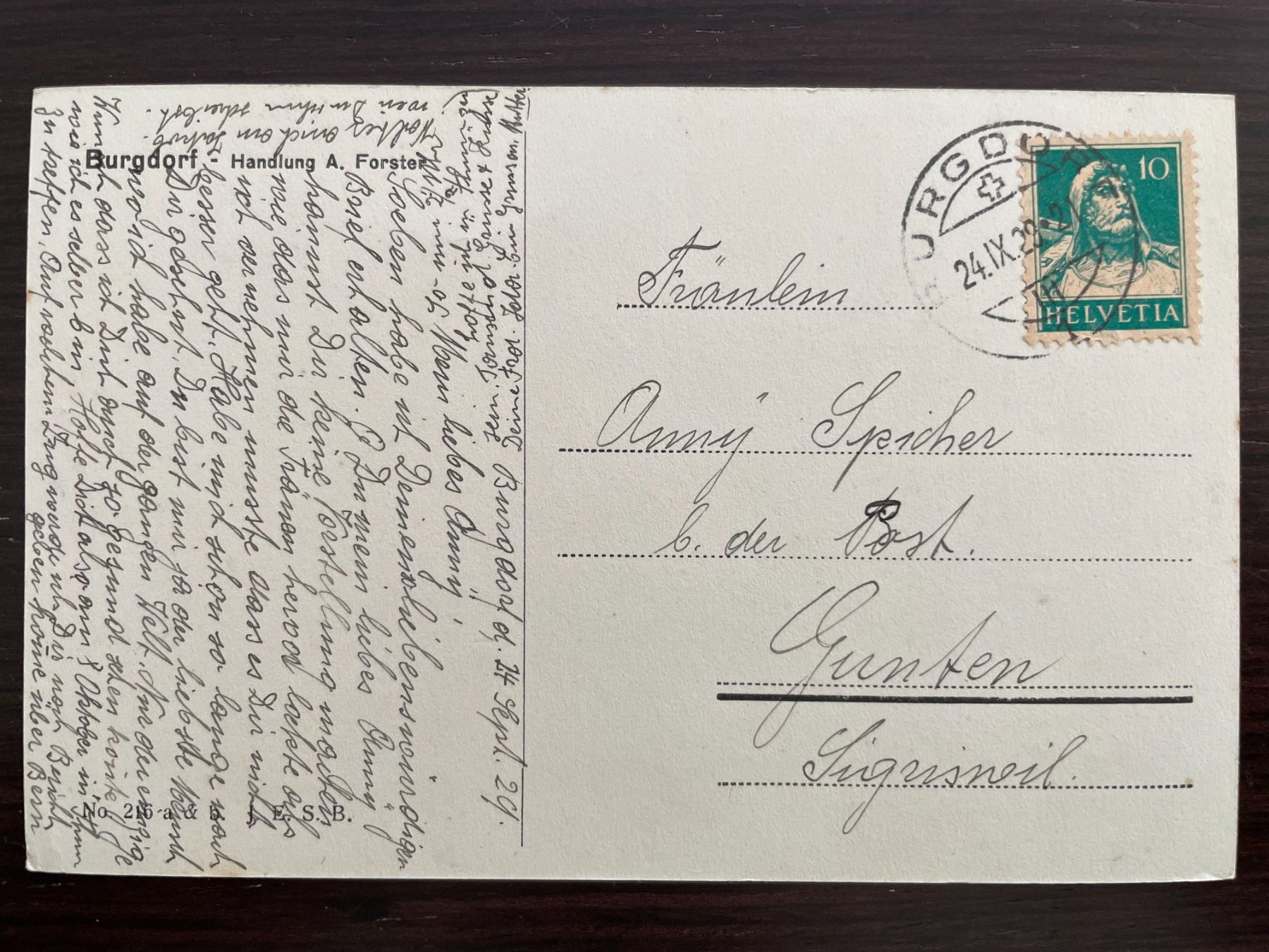 Cartoline postali: BURGDORF 2 Bild mit Handlung A. Forster, 1929 – Usato da Wald ZH venduto da TLILEF 2