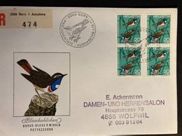 Schweiz 1971 R-FDC Blaukehlchen Pro Juventute 4*20 Cachet