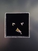 Schmuck Set Delfine Anhänger Ohrstecker Gold Silber Neu