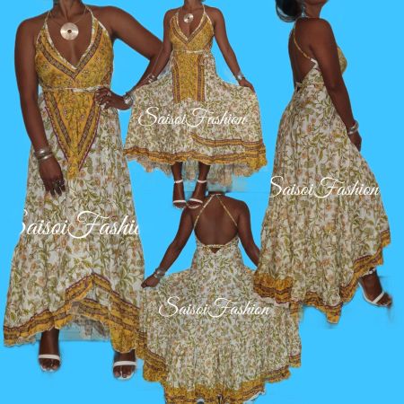 Sommer Hippie Boho Ethno Floral Maxikleid Strandkleid XS-L
