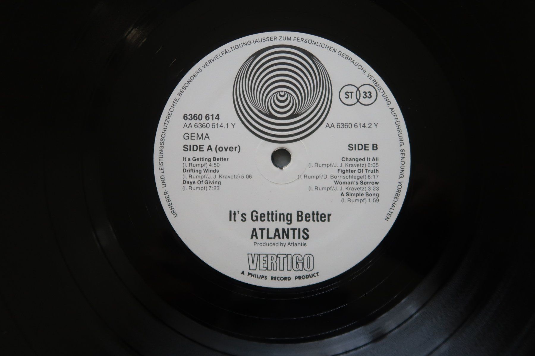 Dischi in vinile: ATLANTIS - IT'S GETTING BETTER - VERTIGO SWIRL - KRAUT ROCK – Usato da Basel venduto da Patiscat 4