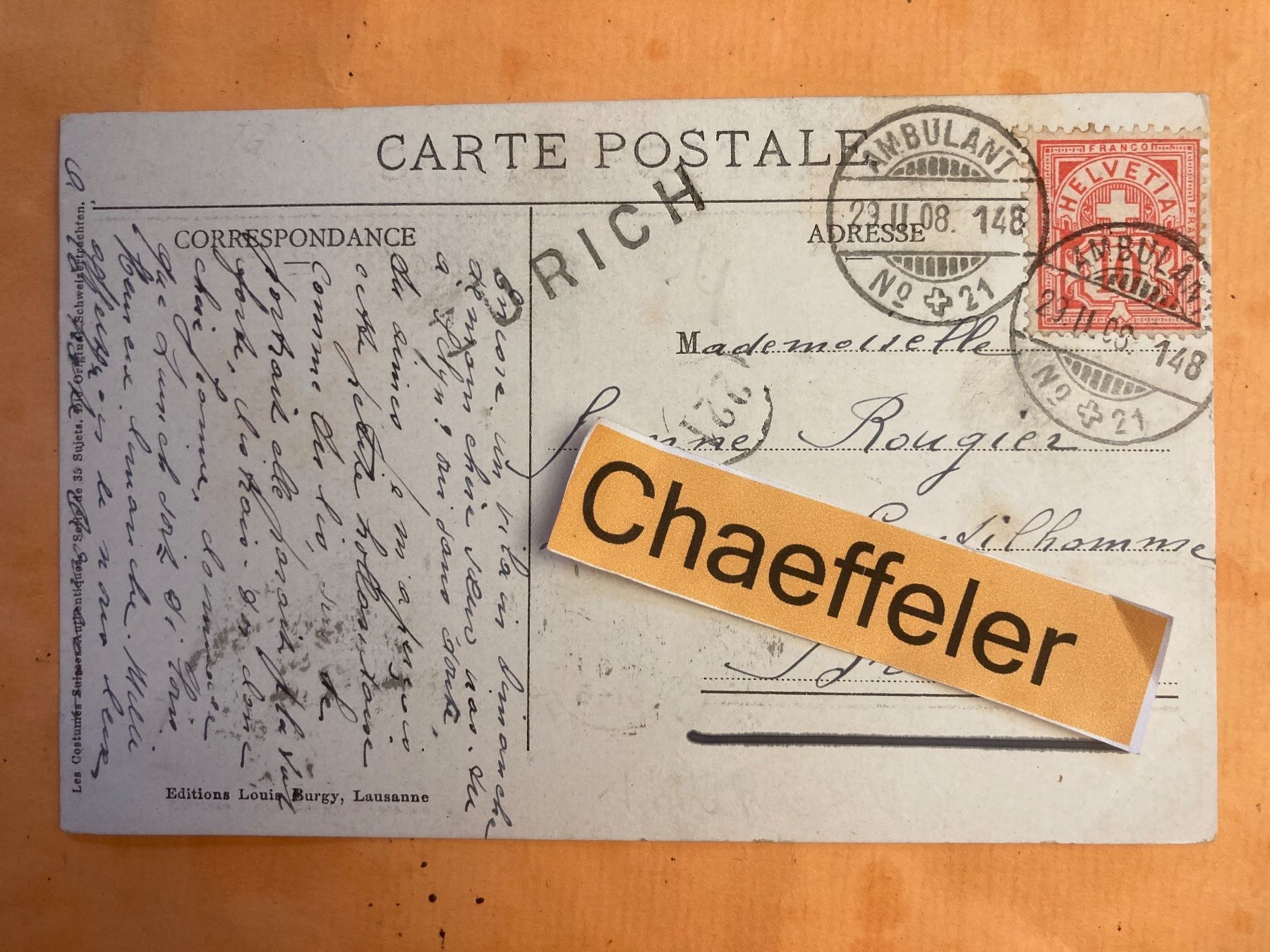 Ansichtskarten: 1908. Canton de Thurgovie – Gebraucht aus Zürich von Chaeffeler 1