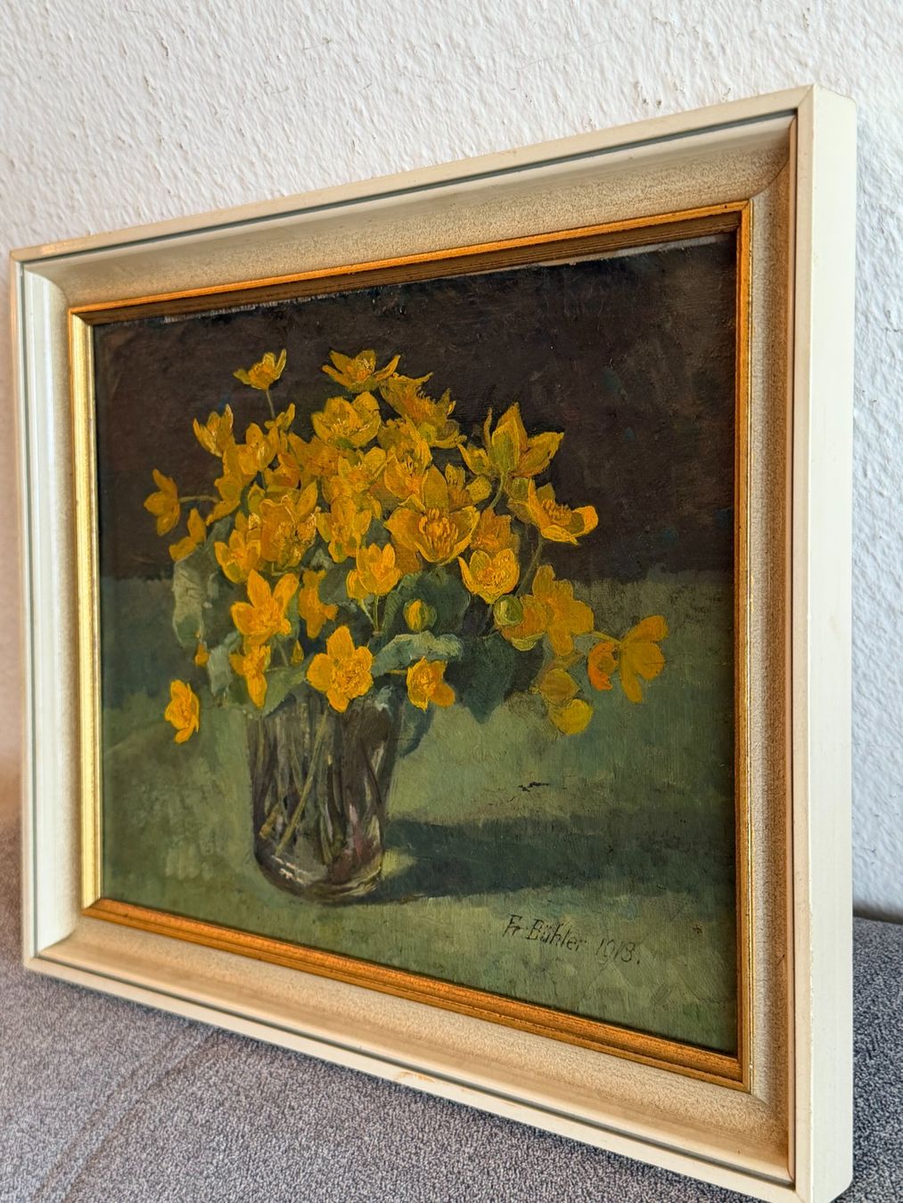 Dipinti: 1913 Ölgemälde Blumenstillleben signiert "Fr. Bühler" – Usato da Basel venduto da Kaffee_und_Kunst 3