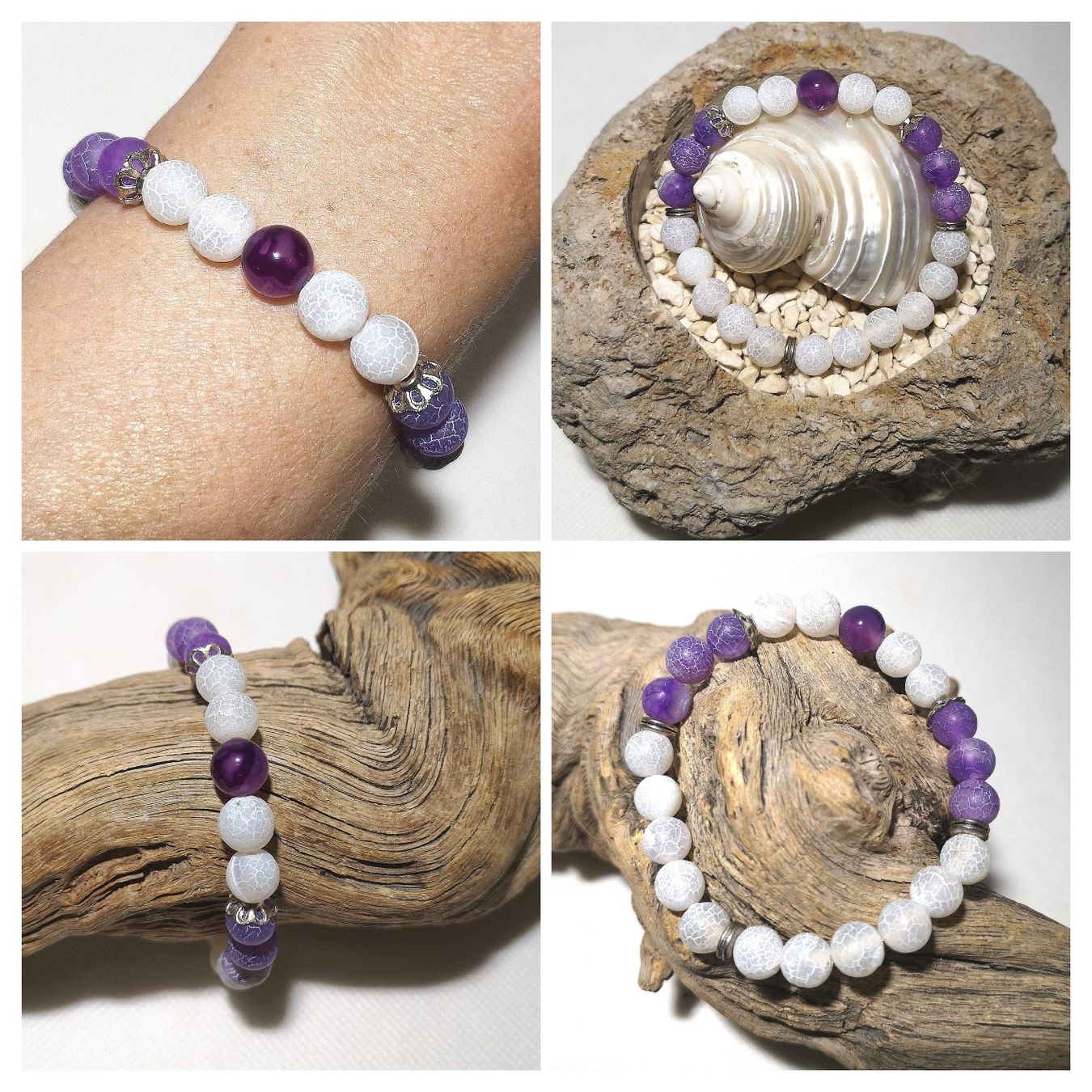 Bracciali & Braccialetti: weiss-violette Steinarmk. - Spendenaktion – Nuovo (secondo la descrizione) da Unterkulm venduto da Nachtigall