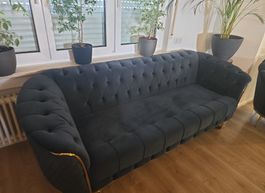 Couch 5 teilig samt schwarz mit goldfarbenen Akzenten 