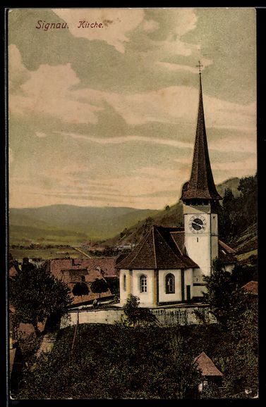 Cartoline postali: AK Signau, Kirche mit Umgebung – Usato da Berlin venduto da bartko-reher