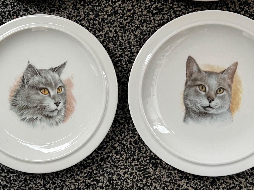 6 Dessertteller Porzellan SUISSE LANGENTHAL mit Katzenmotiv (Gebraucht ...