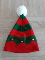 Weihnachtsmütze rot/gründ mit Schellen und Bommel