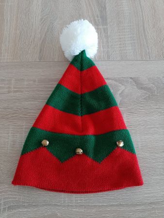 Weihnachtsmütze rot/gründ mit Schellen und Bommel