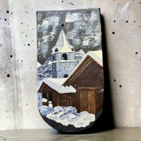 Paysage d'hiver à l'huile sur ardoise signée FINGER P. 1992