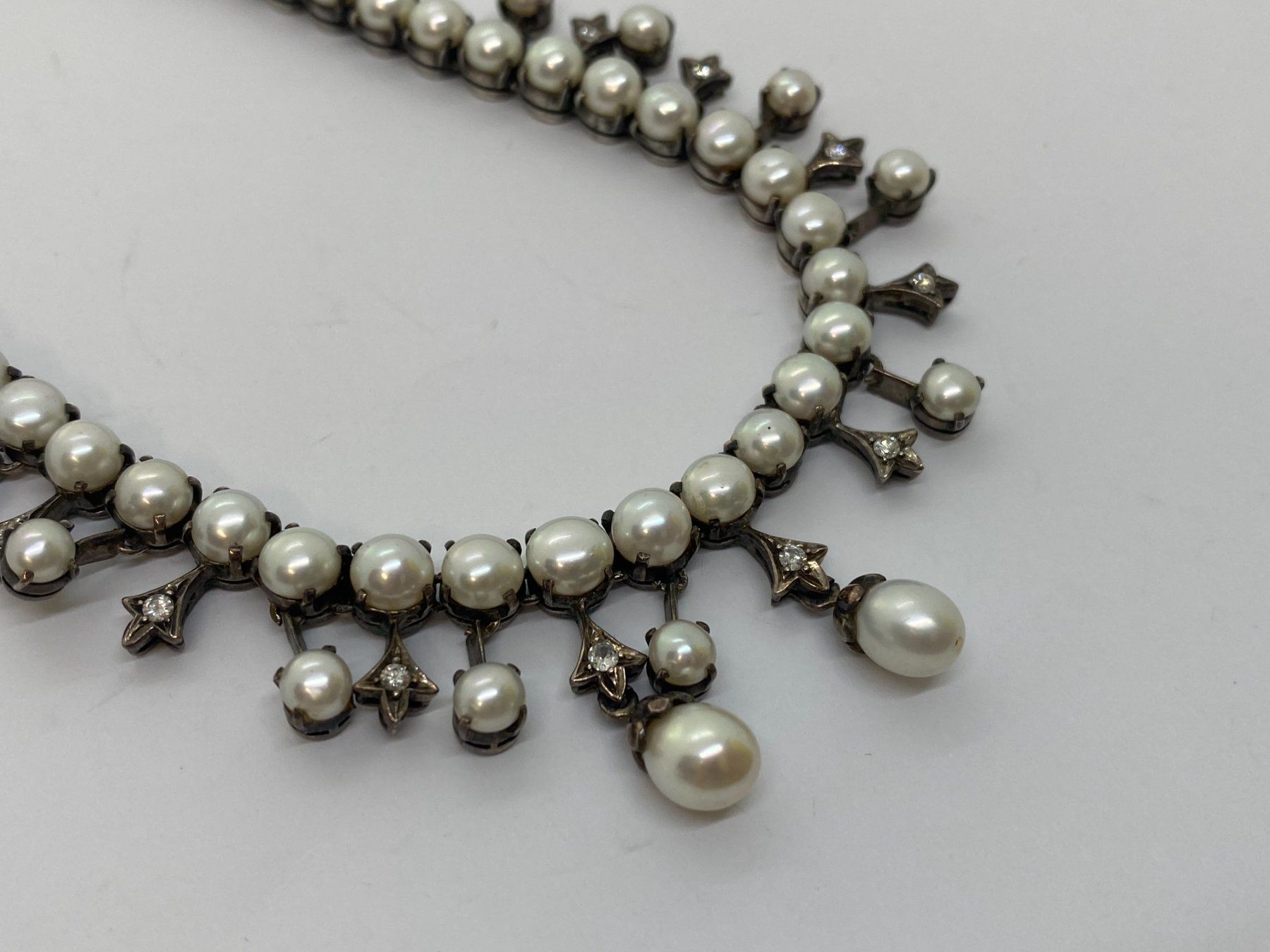 Catenine: PERLEN-Kette mit Diamanten, 40cm Silber /i422 – Usato da Bern venduto da JMsoehne1987 1