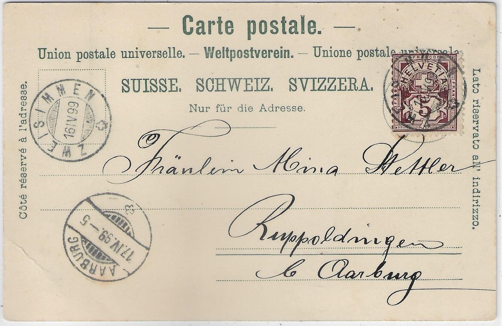 Cartoline postali: Gruss aus Zweisimmen - Generalansicht – Usato da Ettingen venduto da Kartenplanet 1