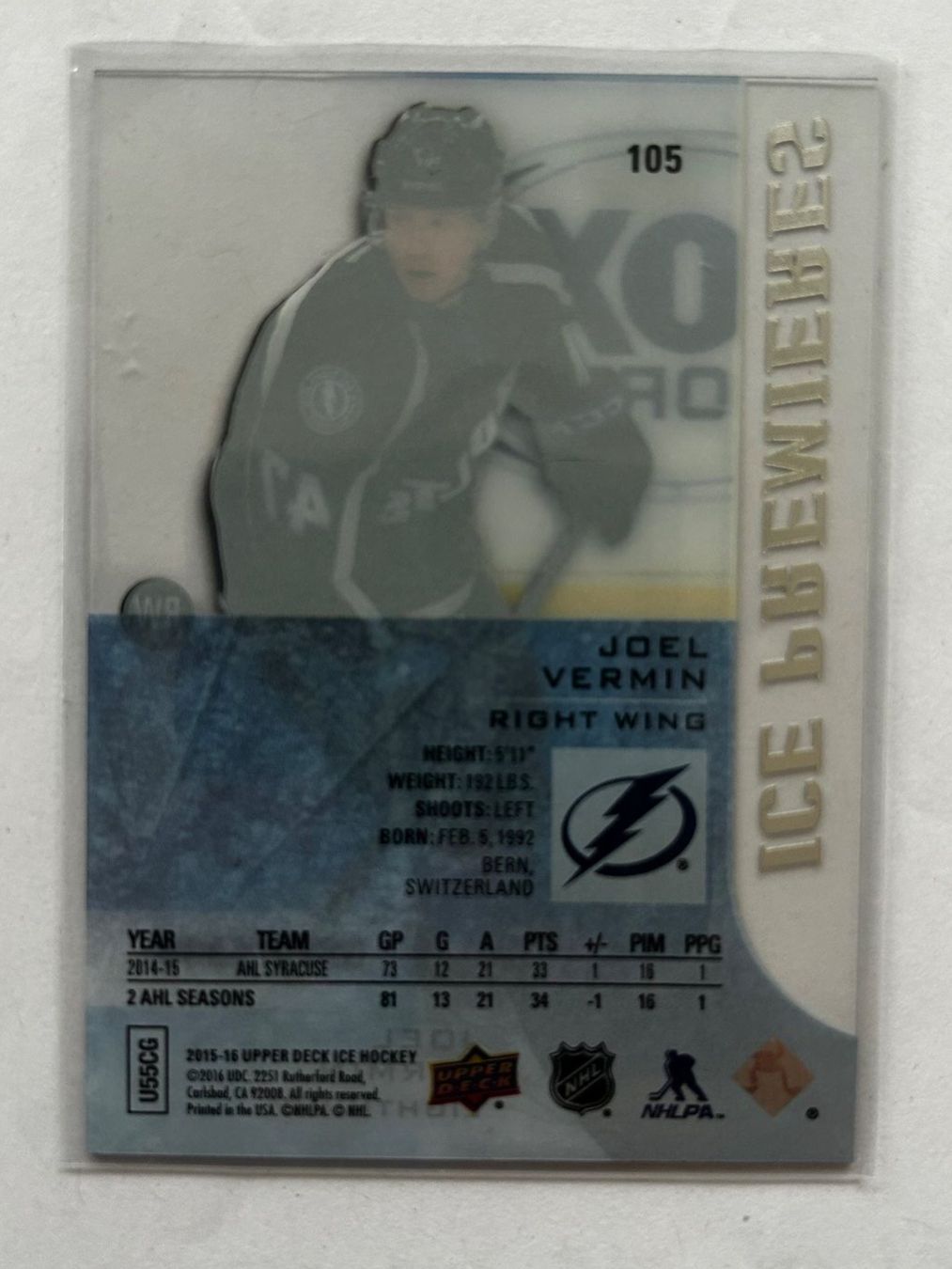 NHL Carte collezionabili: Upper Deck NHL Joel Vermin nummeriert #917/1999 ICE – Usato da Oberwil-Lieli venduto da Mhd 1