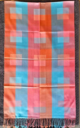 Foulard 100% soie - bleu, rose et orange. Neuf, jamais porté