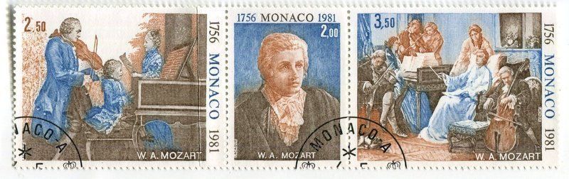 Tutti i francobolli: Briefmarken "Wolfgang Amadeus Mozart". Monaco. – Nuovo e nell'imballaggio originale da Basel venduto da Butsch5