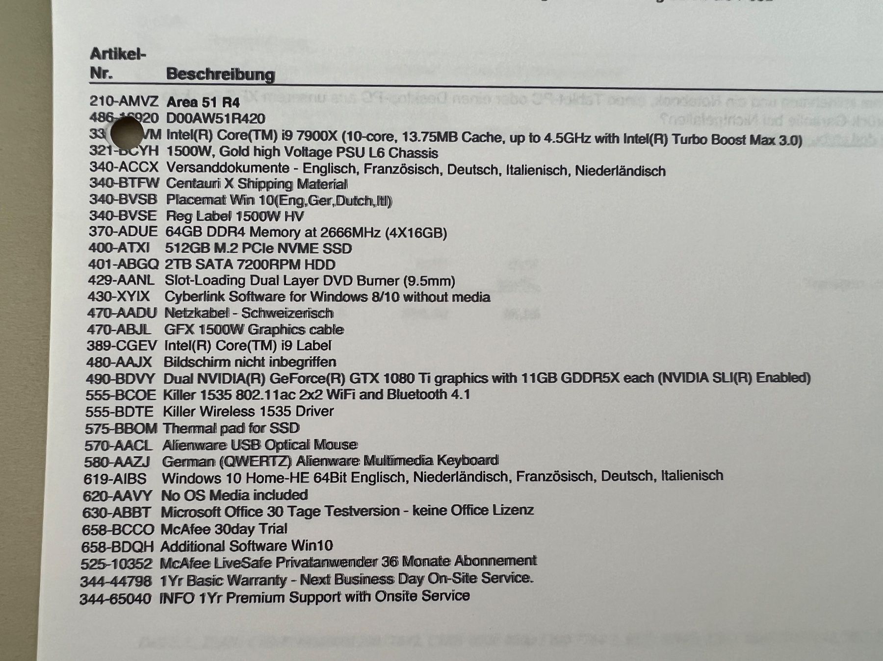 Dell Gehäuse: Alienware PC Gehäuse inkl Motherboard Intel i9 7900X 10core – Gebraucht aus Uitikon Waldegg von  6