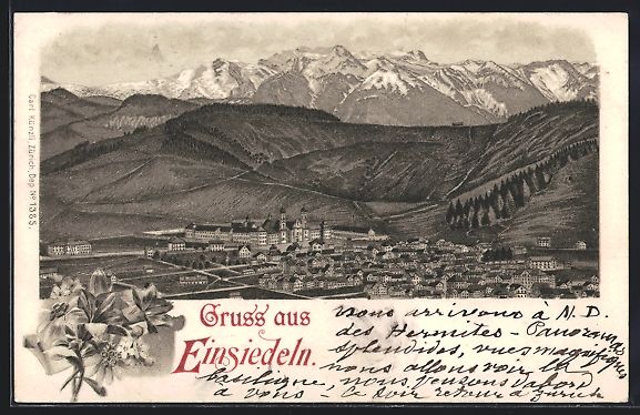 Cartoline postali: Litho Einsiedeln, Ortsansicht mit Kloste – Usato da Berlin venduto da bartko-reher
