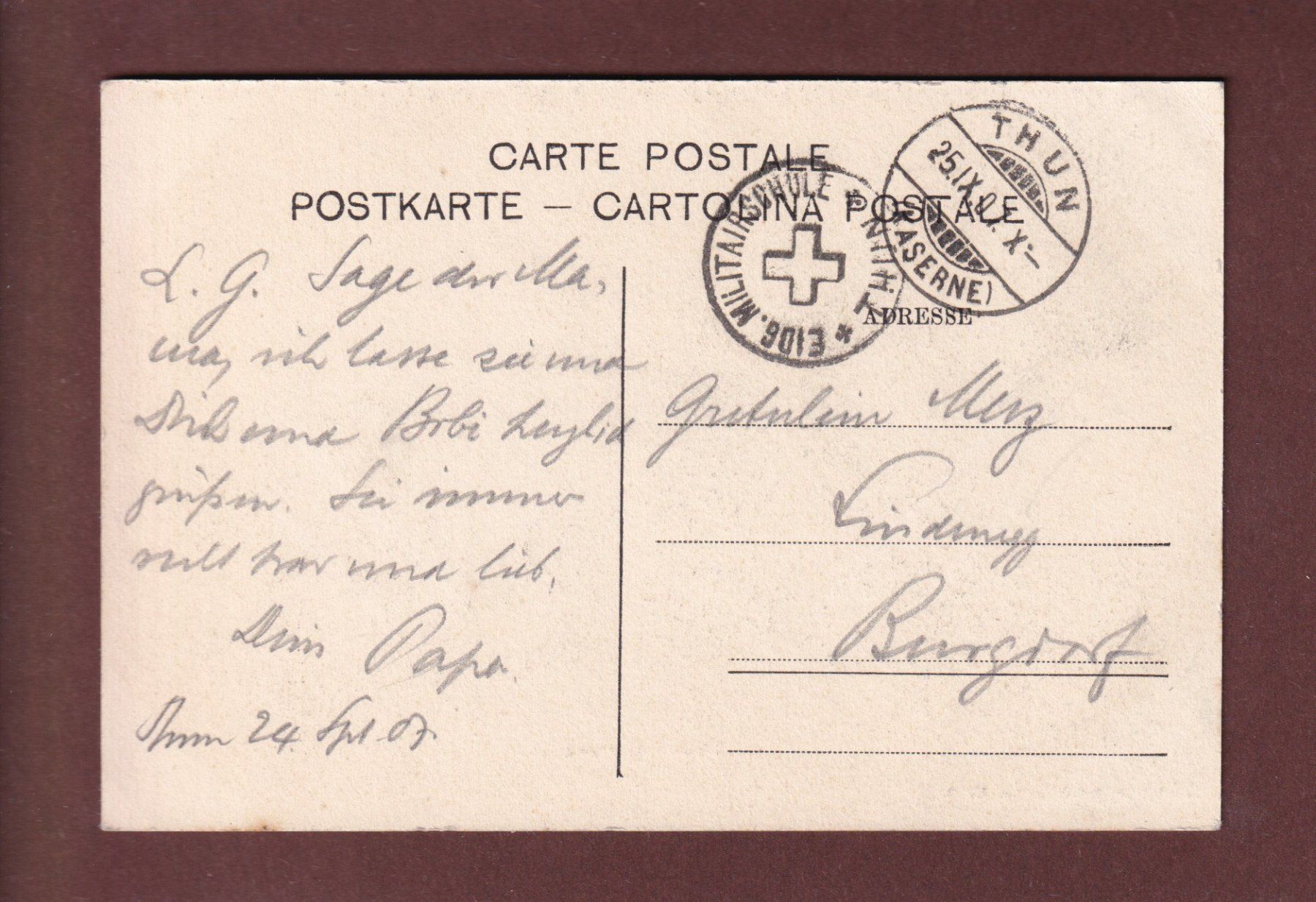 Cartoline postali: THUN - Kaserne - Hauptportal - 1907 Feldpost – Usato da Pully venduto da nicecards 1