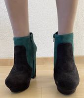 Stiefeletten Damenschuhe schwarz grün Wildlederlook Gr. 38