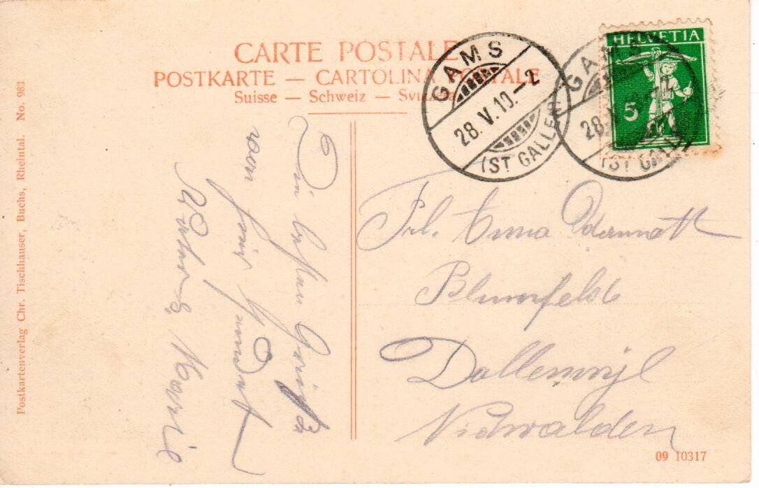Ansichtskarten: Gams 1910 – Gebraucht aus Wolhusen von Curver9 1