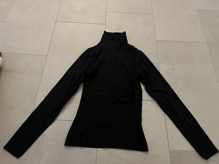 Rollkragenshirt gerippt schwarz XS