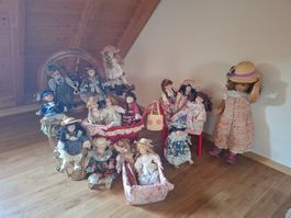 Konvolut 15 Puppe inkl. Wagen aus Porzellan vintage