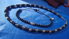 Lot 2 Stk Herrenschmuck Holz Halskette und Armband, Black