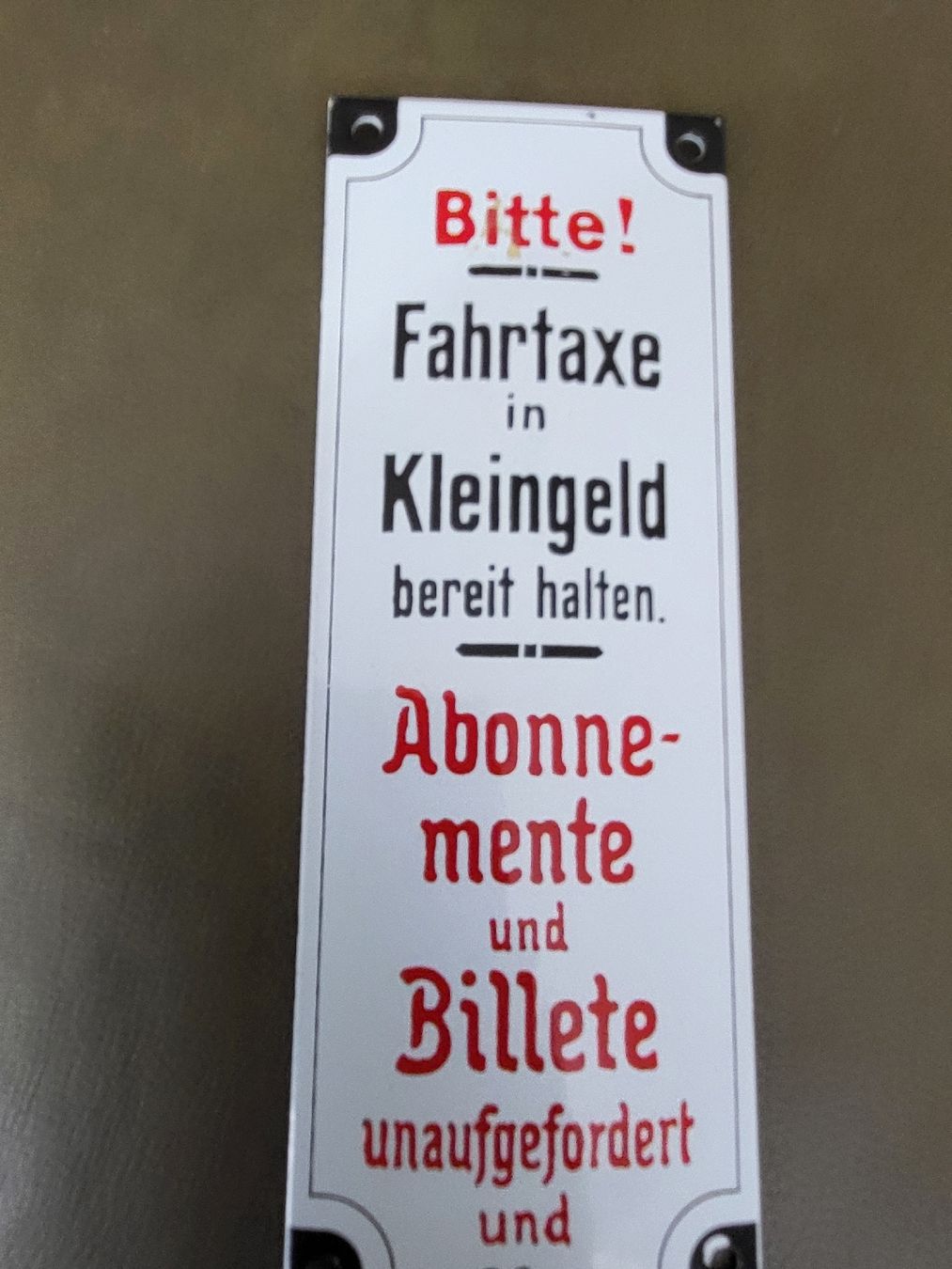 BVB Insegne: altes BVB Basel Emailschild Fahrtaxe Billete Bahn – Usato da nunningen venduto da mic_88k2 2