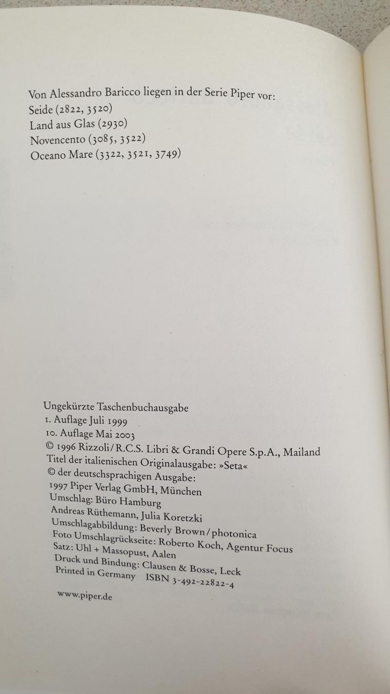 Libri: Buch - Alessandro Baricco - Seide – Usato da Würenlos venduto da JRP_71 2